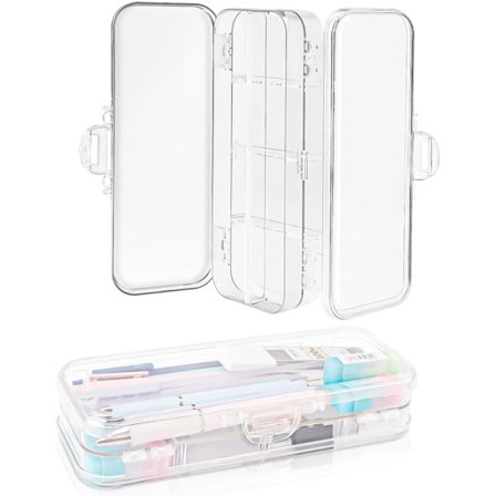2 stk. dobbeltlags penalhus, penalhus i plastik med snaplåg, gennemsigtigt penalhus i plastik til organisering af skoleartikler
