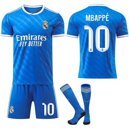 25-26 Real Madrid Bortedrakt Blå Fotballdrakt med Sokker Nr. 10 Mbappé