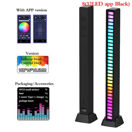 5V USB 32 LED Night Lights App Control RGB Music Rhythm Light 8(32LED app Svart)