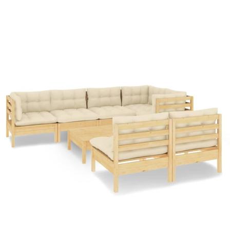Vidaxl Loungegrupp Med Gräddvita Dynor 8 Delar Massiv Furu Creme