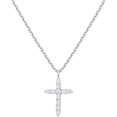 Guldpläterat halsband med kubisk zirkonia-kors för kvinnor | Halsband med korshänge i vitt guld