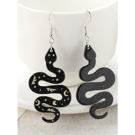Earrings - Snake - Black - Printed - Acrylic