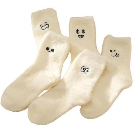5 Par Varme Fuzzy Tegneserieuttrykk Mønster Sokker
