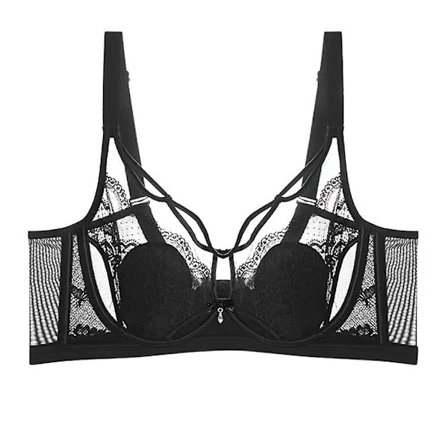 Ultratunn kristallkopp andningsbar mjuk bygel latex bh spets sexig bh underkläder vadderad bh - Svart
