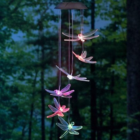 Solar Wind Chime Dragonfly Mobile - LED Färgskiftande Trädgårdsbelysning KLB