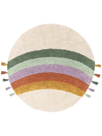 Rainbow Kids Rug Washable Ø 150 Small Off White/Multicolor Round Cotton