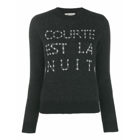 Saint Laurent French Slogan Intarsia Sweater Sort, Dame