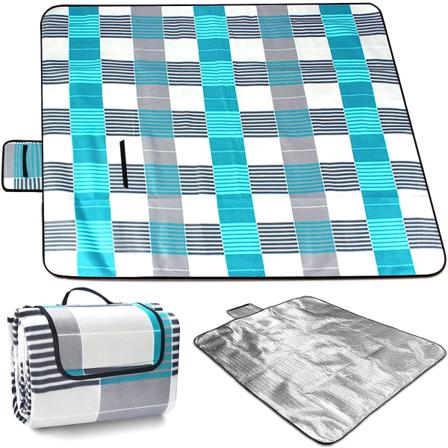 200 x 200 cm piknikteppe, vanntett bærbar sammenleggbar teppe, sandkontroll utendørs strandmatte med håndtak for camping, strand og piknik