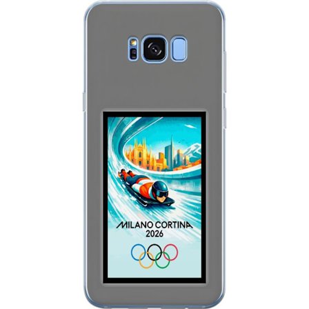 Yhteensopiva Puhelinkuori Samsung Galaxy S8 Dynaaminen kelkkailija tai skeleton-ajaja jääkanavalla Milanon Cortina 2026 kanssa, kaupunkinäkymä ja olym
