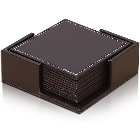 Hjemmekontor Læder Underkopper Med Holder, Sæt Af 6 Forretningsunderkopper Til Te Og Kaffe Kop (brun)