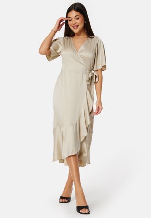 Bubbleroom Occasion - Frill Wrap Satin Midi Dress - 3XL