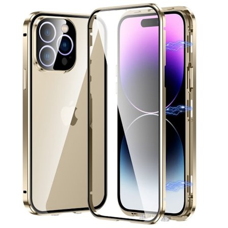 2-in-1 iPhone 14 Pro Max case in tempered glass - Gold