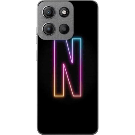 Kompatibelt Mobildeksel til Motorola Motorola Moto G15 Minimalistisk neonbokstav N i fargeskiftende lys mot svart bakgrunn
