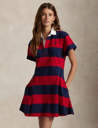 Polo Ralph Lauren Striped Cotton Jersey Rugby Dress - Red - L