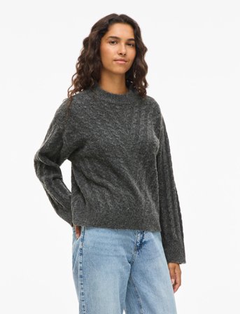 Vila Virelli Highneck L/S Cable Knit Top/Bfs - Grey - L