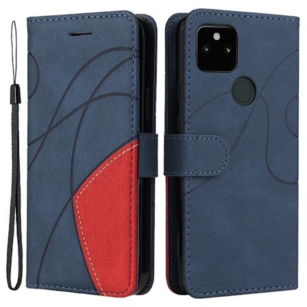 Texturerat läder Google Pixel 5a fodral med handledsband - Blå