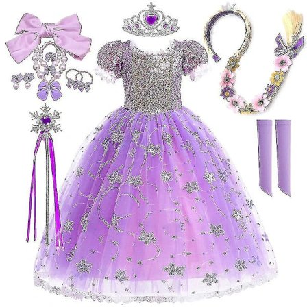 Prinsesse Rapunzel Kjole for Jenter Elegant Lilla Kjoler Fint Karneval Kostyme Barn Ball Aftenkjoler Halloween Rollespill Kjoler