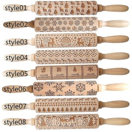 Wooden Carvings Pie Cookies Rolling Pin