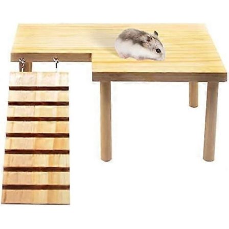 Träplattform för hamster med stege Naturlig liten djurstående plattform Marsvinbur Landskapsarkitekturplattform för små djur Syrisk råtta Gå