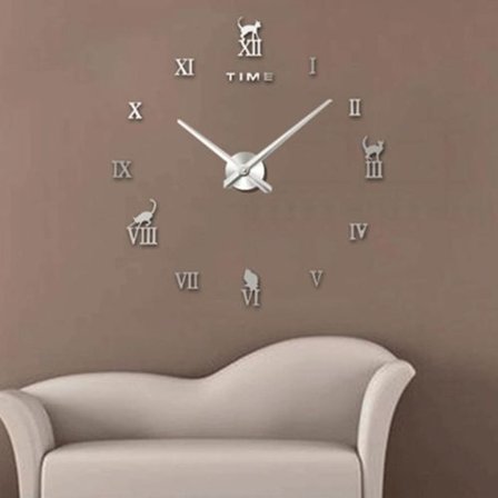 3M008 Super Stor 3D Akrylspegel Väggklocka DIY Väggklocka Storlek 100x100cm (Silver)