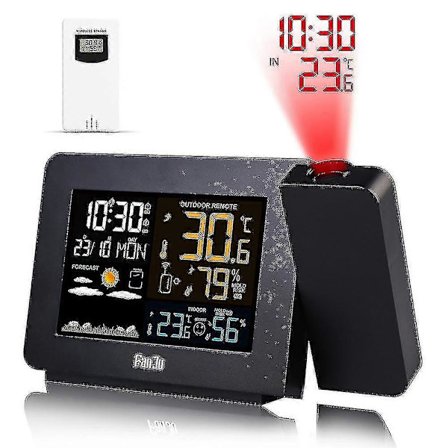 Projektionsvækkeur Projektionsur med indbygget trådløs udendørs sensor og vejrstation Dobbeltalarmer til soveværelse Supp Walkbee EU-stik