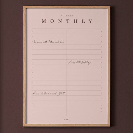 Plakat med Monthly Planner i 50x70 fra Gehalt — Stilren månedsplan