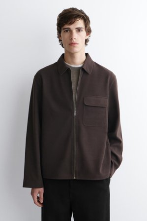 COS Corduroy-Jersey Zip-Up Overshirt in Brown - Men