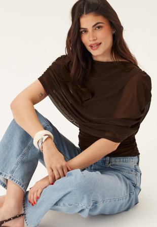 BUBBLEROOM-Drapy Mesh Cape Top-L