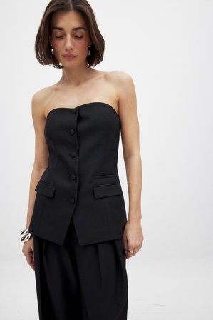 NA-KD - Sweetheart-korsettopp med knapper foran - Korsett-topper - Svart - EU 36