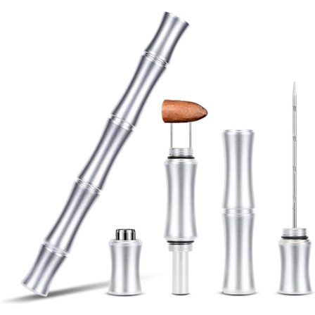 2025 Seneste Model 3-i-1 Cigarhul Multiværktøjssæt med Cigarhul Cigartræksforbedrer Cutter og Dobbelt Nubber (Sølv) Sølv