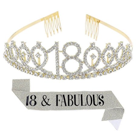 Flickhårband Födelsedag Strass 18-årsdag Foto Rekvisita Födelsedag Tiara Grattis på 18-årsdagen Skärp 18-årsdag Skärp (FMY)