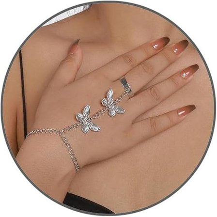 Fjärilshåndkæde armbånd til kvinder piger, sommerfuglefinger ring armbånd slavekæde håndsele armbånd sommerfuglering til fest halloween