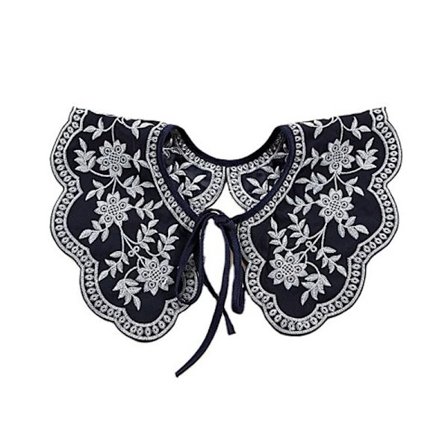 Vintage Brodert Falsk Krage Avtakbar, Retro Stil Svart Blusekrage med Blomsterdesign og Bånd, Elegant Halv Falsk Skjortetilbehør for