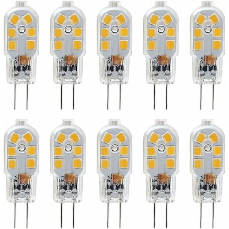 G4 LED-pærer 12V, 1W tilsvarende 10W halogen, ikke-dimbare, pakke med 10