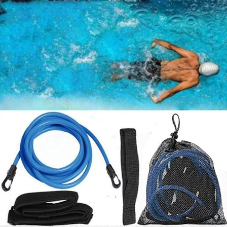 Svømmebælte 4 m, Svømmetræningsmodstandsbælte, Statisk stationær svømmeleine, Justerbar svømmeharniskmodstandsbælte, Svømmebungee-snore