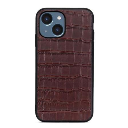 Iphone 14 Skal Krokodil Textur Äkta Läder Brun