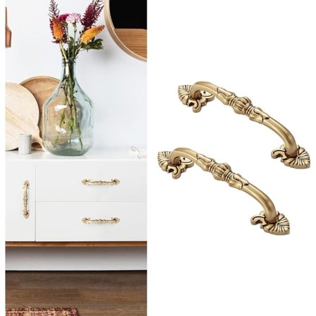 IC 2-pack 3-3/4" mässingsskåpsdrag Antik blommönster Skåphandtag Låda drar massiv mässing Köksutrustning Matt (3-3/4" hål mitt, guld)