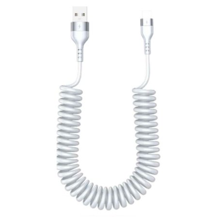 USB Lightning Spiralkabel 3A Hurtigopladning 1,5m Hvid