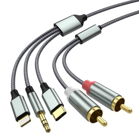 Lightning till RCA-kabel ljud Aux-adapter, RCA till 3,5 mm kabel, USB C till 2 RCA ljudkabel, 3 i 1 ljudkabel för bil, hemmabio, högtalare och mer