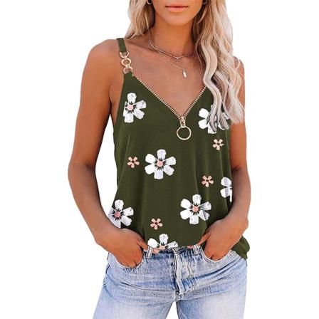 Ärmlösa Linnen För Kvinnor Med Dragkedja T-shirts