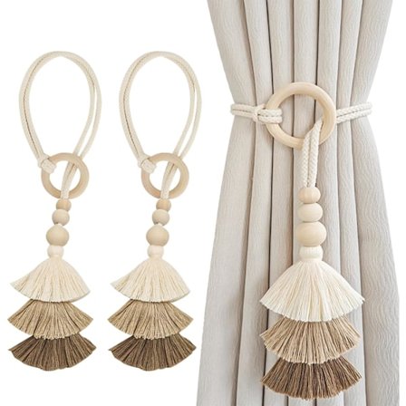 Sæt med 2 gardinbindere, boheme gardinbindere, trekantede frynsegardinbindere, moderigtige gardinbindere, gardinholder til boligindretning