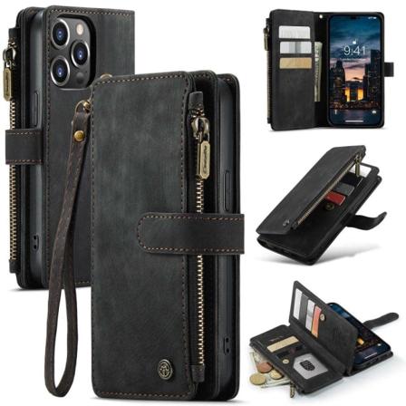 CaseMe iPhone 14 Pro Max etui med lynlås og pung - Sort Black