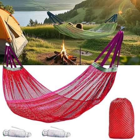 Hængekøje til camping, bærbar og letvægt med træstropper - 260 x 130 cm nylonnet hængekøje understøtter 200 kg, til udendørs brug, backpacking