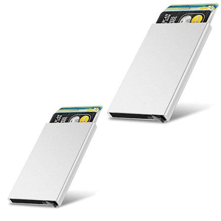 2x Silver korthållare skjuter Fram 5 kort - RFID säker