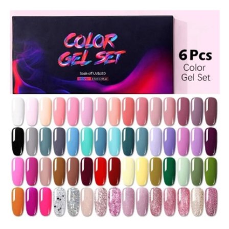 6-pack nagelgel-färgset nagelkit polygel