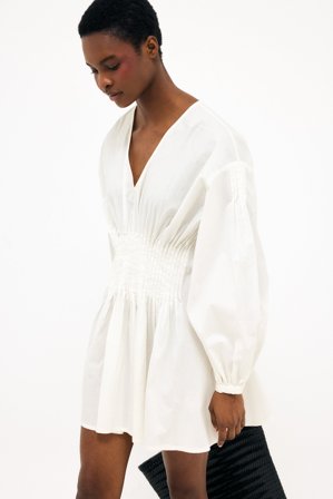 NA-KD Cotton Long Sleeve Pintuck Mini Dress - Hverdagskjoler - Hvid - EU 32