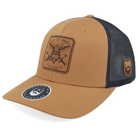 Bearded Man - Marrone trucker Cappellino - Son Of Odin Viking Patch Engraved Caramel/Black @ Hatstore