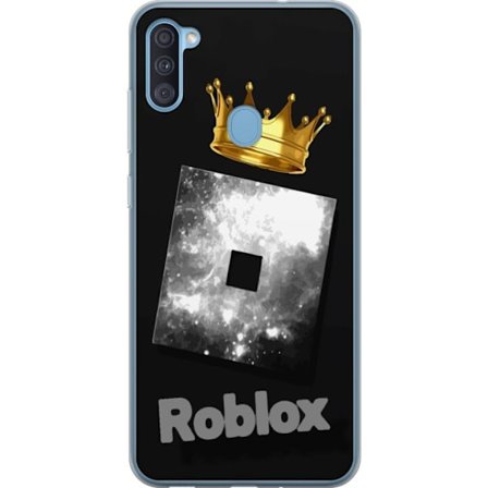 Kompatibelt Mobildeksel til Samsung Samsung Galaxy A11 Minimalistisk svart og sølvfarget Roblox-symbol med gylden krone og luksuriøs gamer-estetikk