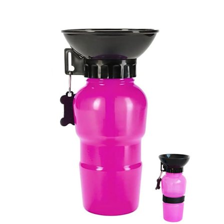 Drikkeflaske til kæledyr med skål, vandflaske til hunde/hundeflaske, hundeflaske med skål/tragt – Bærbar Pink