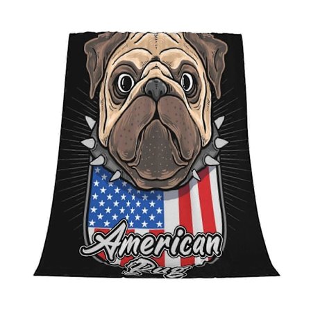 Amerikansk Mops Tegnefilm Flanel Tæppe Flanel Tæppe Soveværelse Indretning Sengetøj Kastetæppe, Blødt Varmt Queen Size Tæppe Birthdajvrivjh2359